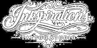 Inspirations Tattoo Studio logo with ornate white lettering on black background